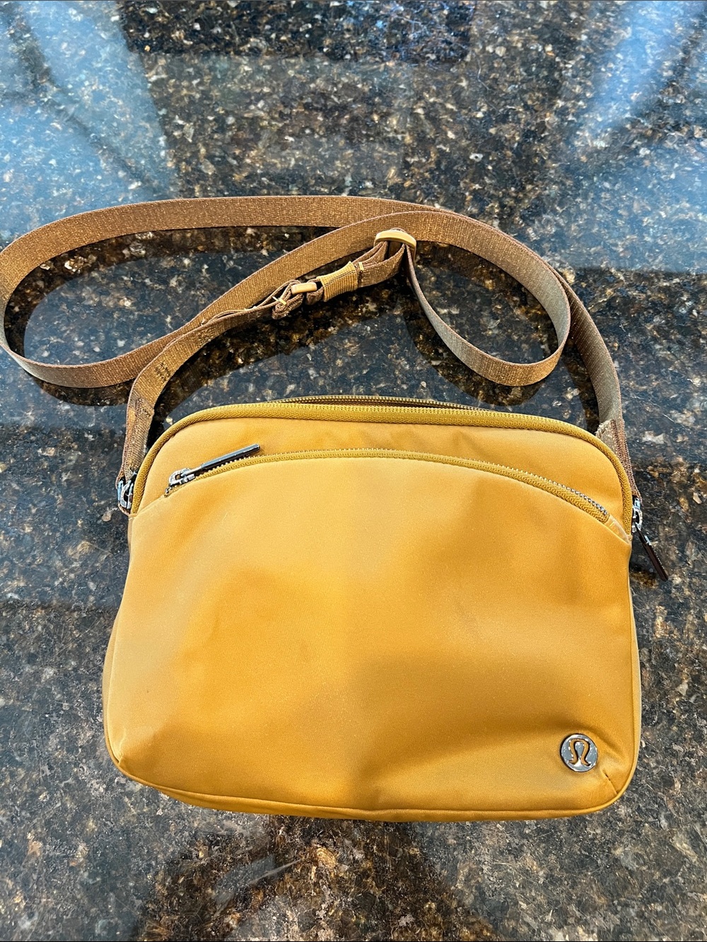 lululemon athletica Mustard Yellow/brown Crossbody Purse with Brown Strap
